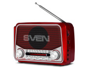 SVEN SRP-525 Red, FM/AM/SW Radio, 3W RMS, 8-band radio receiver, built-in audio files player from USB-fash, microSD and SD card storage devices, telescopic swivel antenna, built-in battery